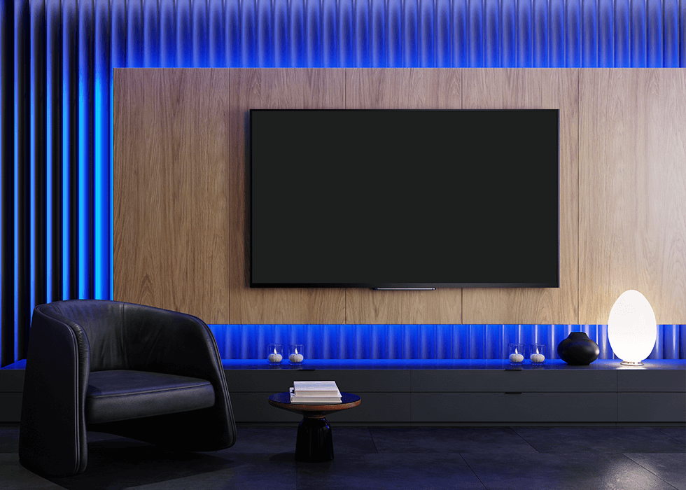 8K TV in modern minimalist living room
