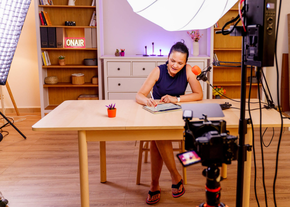 A woman in her live streaming studio
