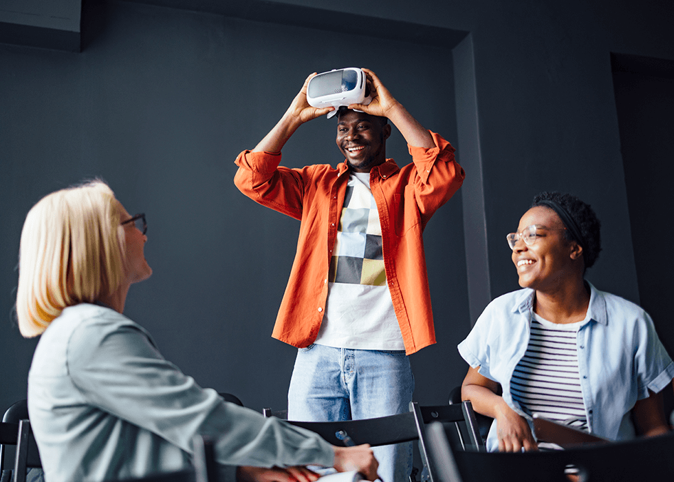 Students using VR in the classroom