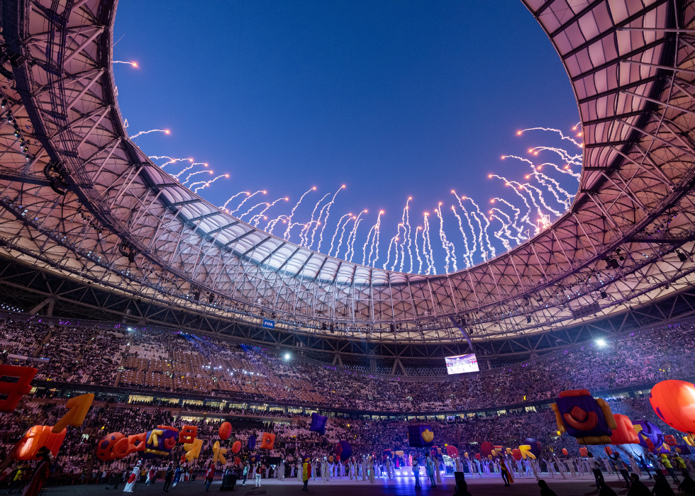 Fireworks above open aired football stadium