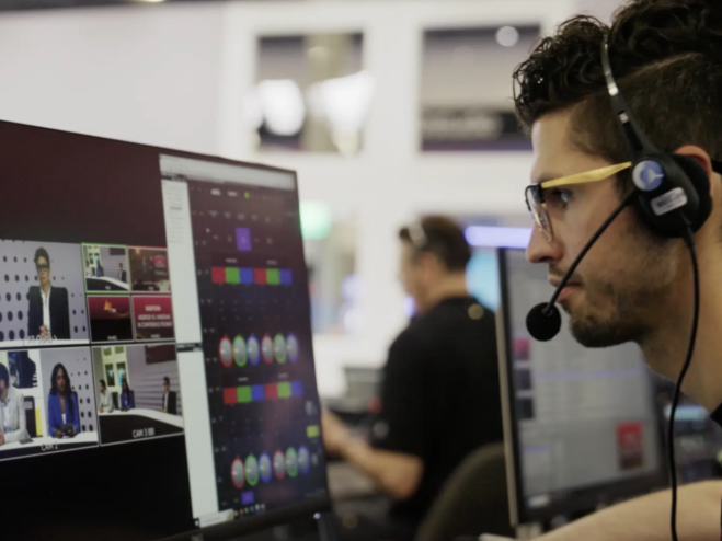 Man at broadcasting station