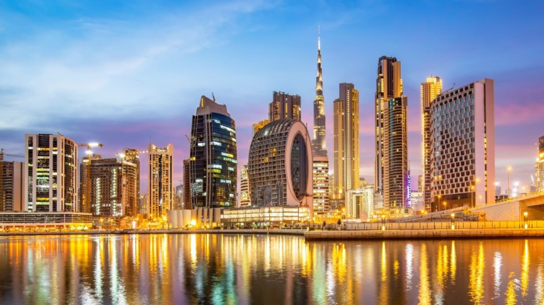 Dubai city skyline at night