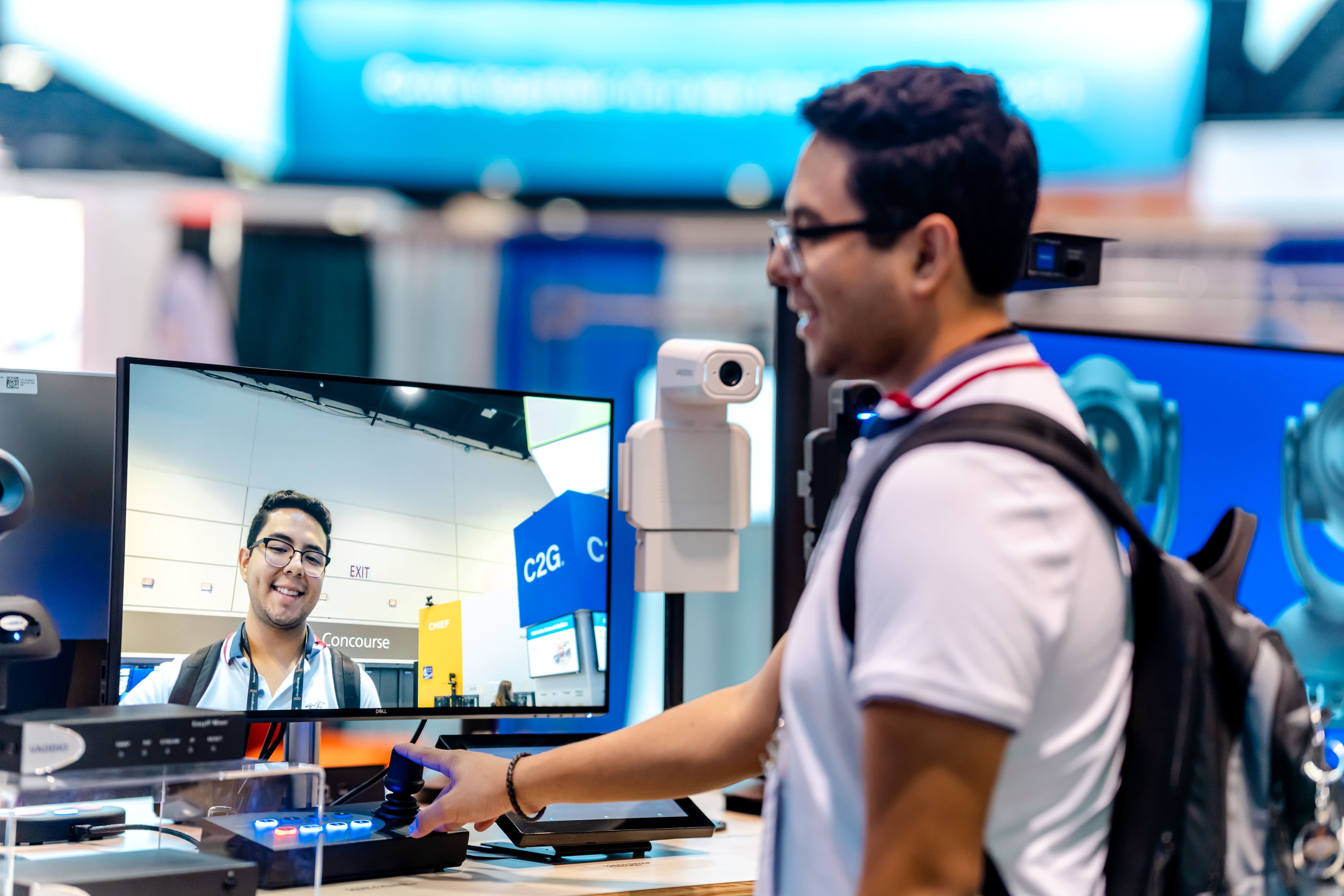 Student checking on the camera on the desktop