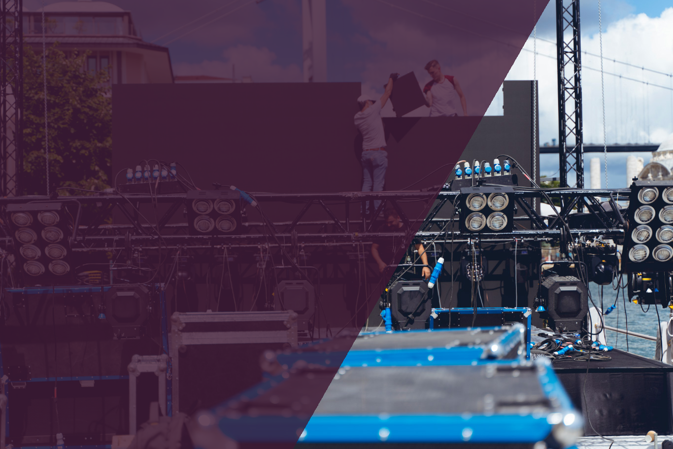 Men setting up stage in daylight | AVIXA Men setting up stage in daylight | AVIXA