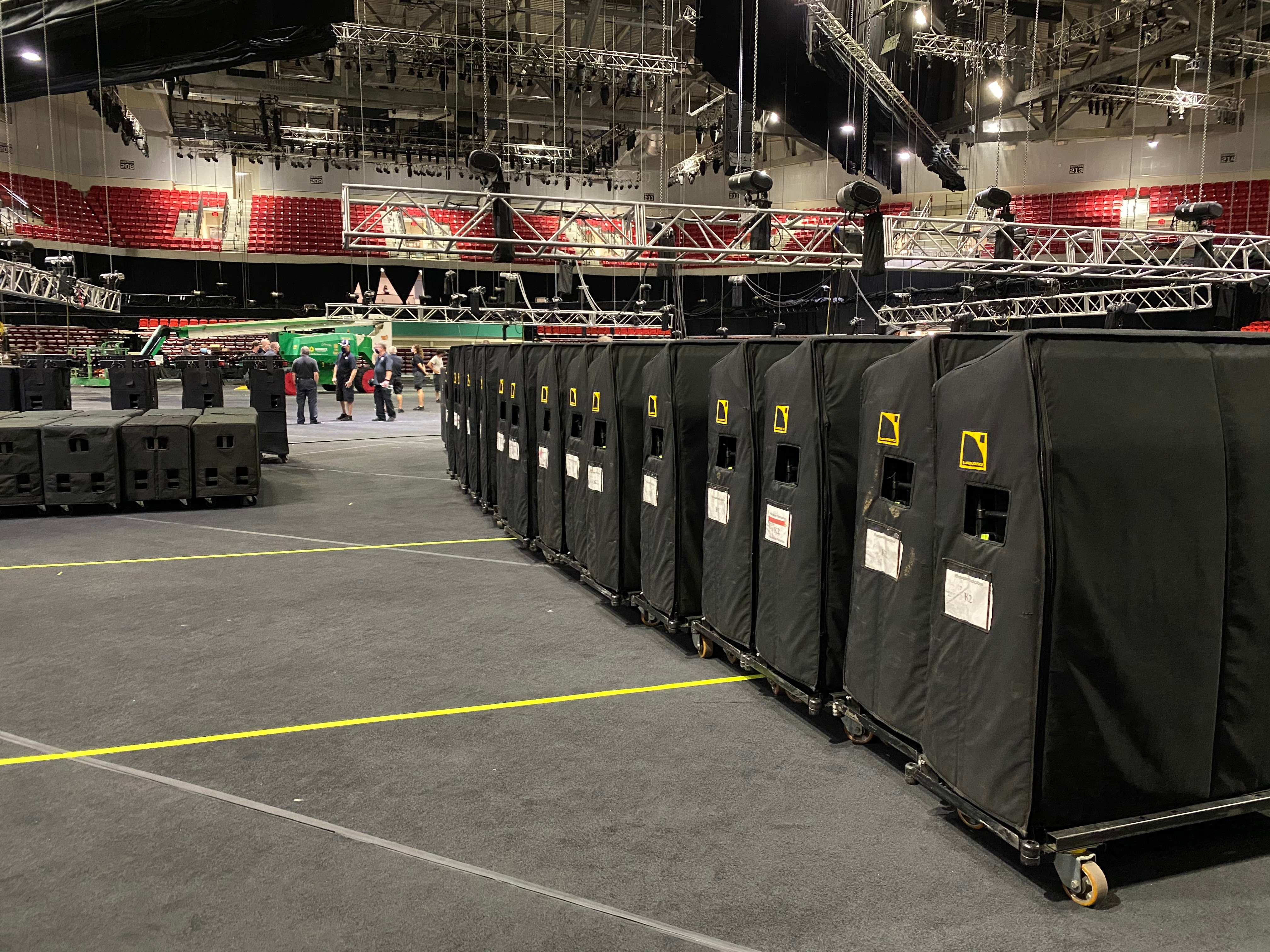 The system design ended up being a 10.6 surround setup that encircles the arena floor — aimed at the court instead of at the fans, as would normally be the case. A separate system was also installed for COVID-tested audience members from the Bubble community. | AVIXA