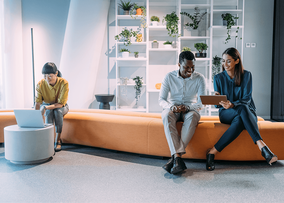 People working in a sustainable office